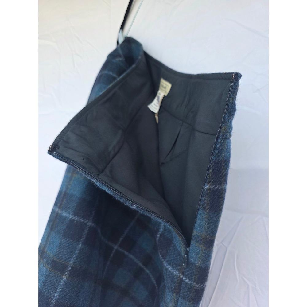 LL Bean Blue Green Plaid Wool Blend Skirt Womens 8 Petite Pencil Skirt Vintage - Picture 7 of 9